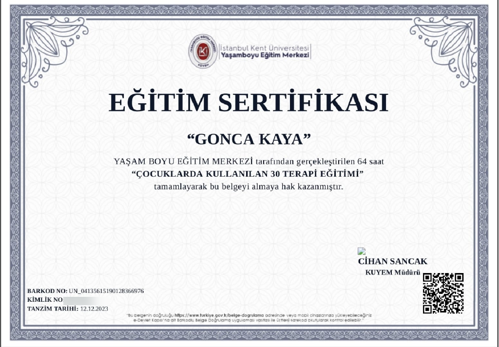 Çocuklarda Kullanılan 30 Terapi Eğitimi Sertifikası